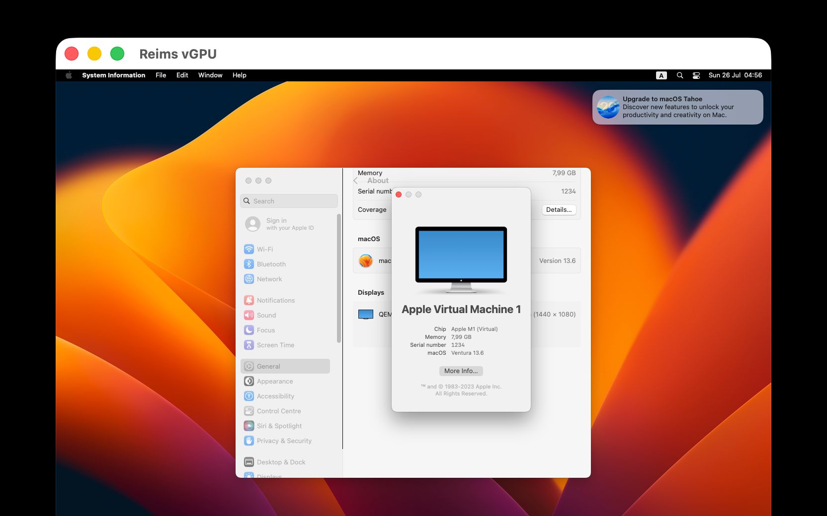 arm64 macOS 13 Ventura desktop running as a guest on an Apple Silicon host