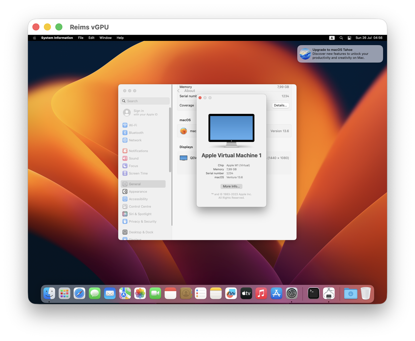 arm64 macOS 13 Ventura desktop running as a guest on an Apple Silicon host